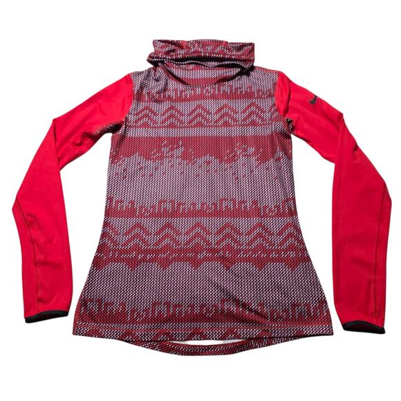 Nike Pro Dri-Fit Womens Red Geometric Fitted Pull-On Mock Neck Sweater Shirt M - Picture 1 of 7